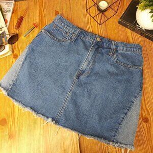 MADEWELL denim skirt women's size 31 blue cotton pockets raw hem two tone